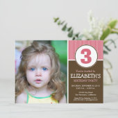 シンプル & スウィートなチョコレート/ピンクの誕生日招待状 招待状 (スタンド正面)