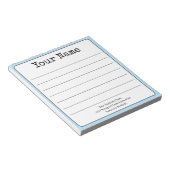 シンプル スカイブルー レトロ お名前追加 ライン入り ノートパッド (アングル)