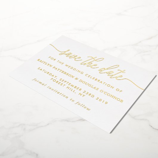 シンプル・スクリプト日付の保実在存 箔招待状 (回転した状態)