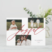 シンプル スクリプト ジョイフル グリーティング 赤 フォト シーズンカード (スタンド正面)