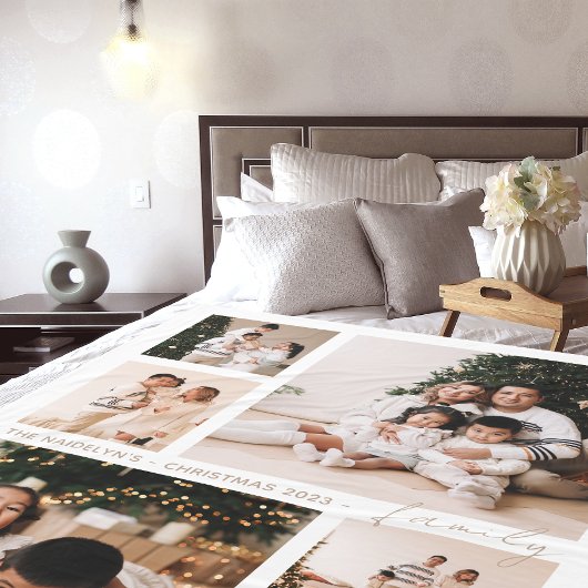 シンプル スクリプト ファミリー フォト コラージュ ホリデー フリースブランケット