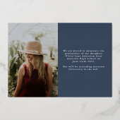 シンプル・スクリプト・フォイルの卒業発表 箔招待状 (裏面)