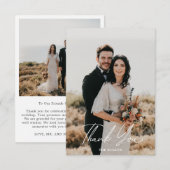 シンプル スクリプト フォト ウェディング サンクス カード W ノート (正面/裏面)