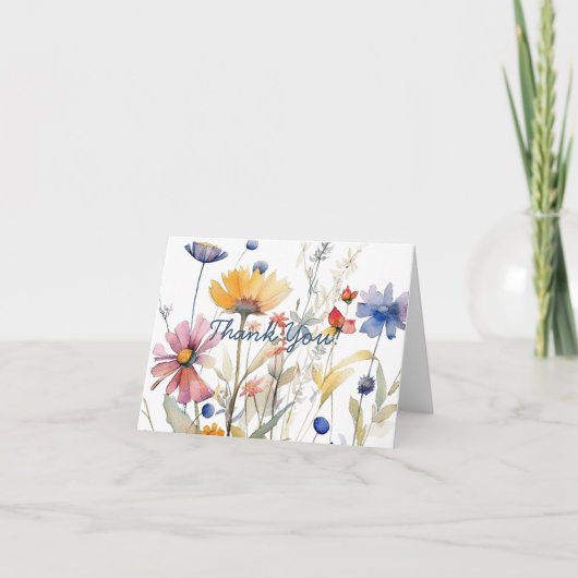シンプル スクリプト プリティ ボーホ ワイルドフラワーズ サンキューカード (正面)