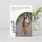 シンプル スクリプト モダン アーチ 2 フォト 卒業 招待状 (スタンド正面)