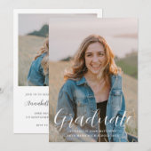 シンプル スクリプト モダン フォト 卒業 招待状 (正面/裏面)