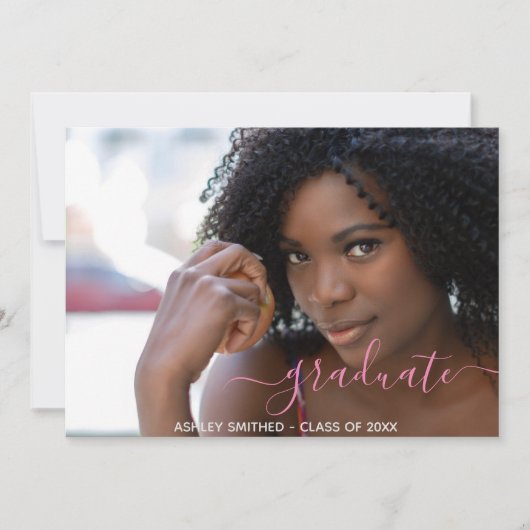 シンプル スクリプト モダン 2 フォト ガール 卒業 案内状 (正面)