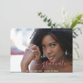 シンプル スクリプト モダン 2 フォト ガール 卒業 案内状 (スタンド正面)