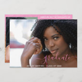 シンプル スクリプト モダン 2 フォト ガール 卒業 案内状 (正面/裏面)