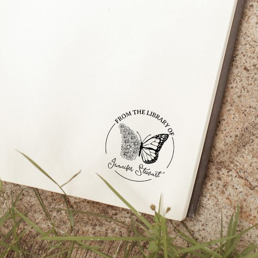 シンプル スクリプト 蝶 花 図書館 本 ラバースタンプ