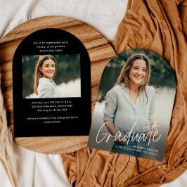 シンプル スクリプト 2 フォト アーチ 卒業 招待状