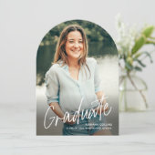 シンプル スクリプト 2 フォト アーチ 卒業 招待状 (スタンド正面)