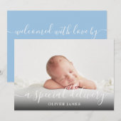 シンプル スクリプト A 特別な贈り物 赤ちゃんの写真 誕生日 案内状 (正面/裏面)