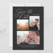 シンプル＆スタイリッシュなブラックの3枚の写真 手書き セーブザデート (正面)