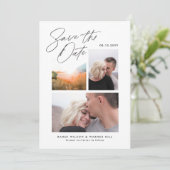 シンプル & スタイリッシュ 縦 三 枚 写真 手書き セーブザデート (スタンド正面)