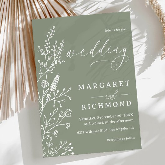 シンプル セージグリーン 野の花 ボヘミアン おしゃれな結婚式 招待状