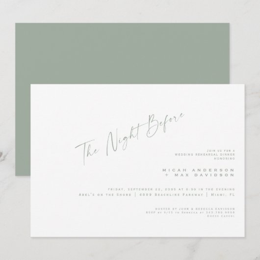 シンプル セージ リハーサル前の晩の食事 招待状 (正面/裏面)