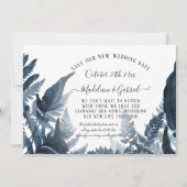 シンプル セーブ アワ ニュー デート ネイビー グリーンレイ ウェディング 招待状 (正面)