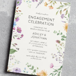 シンプル　タイムレス　ワイルドフラワーエンゲージメントパーティ 招待状
