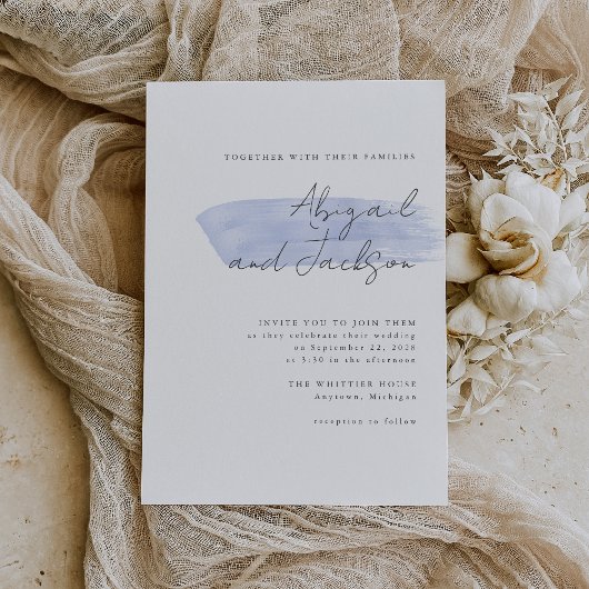 シンプル ダスティブルー ブラシストローク ウェディング 招待状