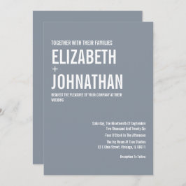 シンプル ダスティーブルータイポグラフィー結婚式 招待状