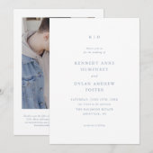 シンプル ダスティーブルー エレガント ウェディングQRコード 招待状 (正面/裏面)