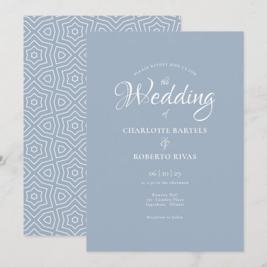 シンプル ダスティーブルー カリグラフィー ウェディング 招待状 (正面/裏面)