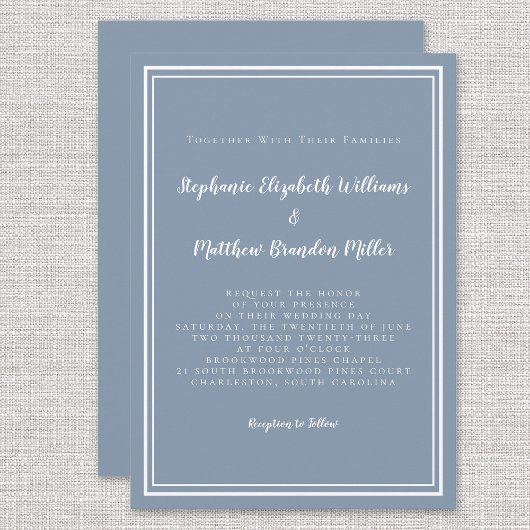 シンプル ダスティーブルー モダン ミニマリスト チック ウェディング 招待状