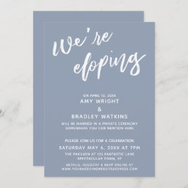 シンプル ダスティーブルー 手書きスクリプトで「We're Eloping」 招待状