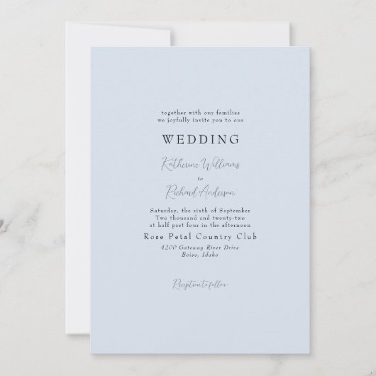 シンプル ダスティーブルー 親族なしの結婚式 招待状 (正面)