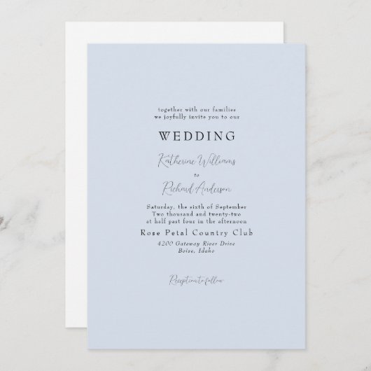 シンプル ダスティーブルー 親族なし 結婚式 招待状 (正面/裏面)