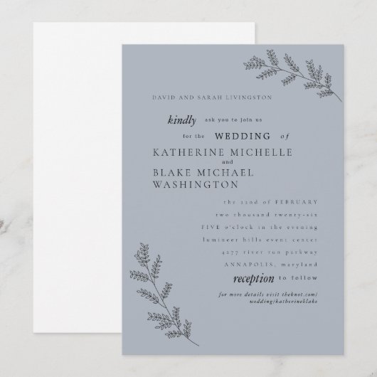 シンプル ダスティーブルー 親 ウェブサイト 結婚式 招待状 (正面/裏面)