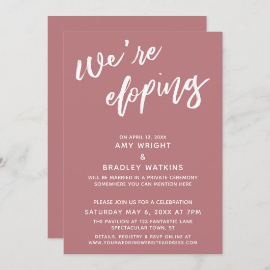 シンプル ダスティ ローズ 手書きスクリプト 招待状 (正面/裏面)