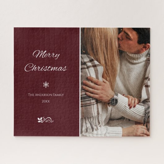 シンプル&ダークエレガントブルゴーニュのクリスマス ジグソーパズル (横)