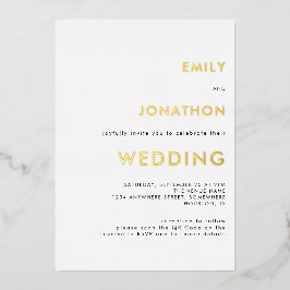 シンプル テキスト QR コード ウェディング ホワイト ゴールド リアル 箔招待状