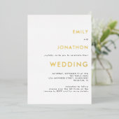 シンプル テキスト QR コード ウェディング ホワイト ゴールド リアル 箔招待状 (立ち正面)