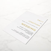 シンプル テキスト QR コード ウェディング ホワイト ゴールド リアル 箔招待状 (回転した状態)