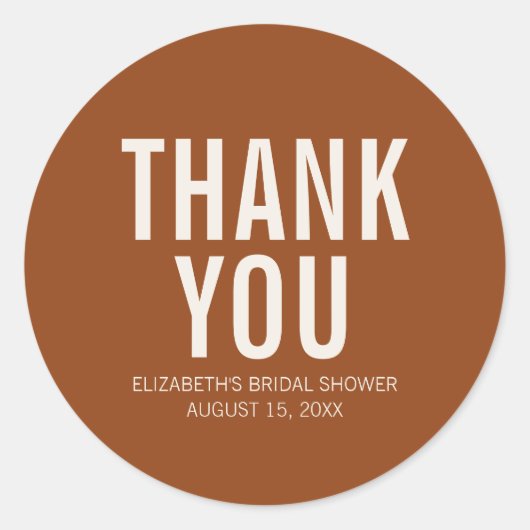 シンプル テラコッタ タイポグラフィ ブライダル サンクス ラウンドシール (正面)