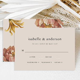 シンプル ナチュラル ラスティック フラワー 食事選択 ウェディング 出欠カード