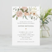 シンプル ニュートラル 水彩 花 ファースト コミュニオン 招待状 (スタンド正面)