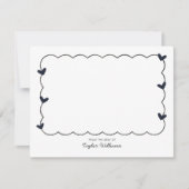 シンプル ネイビーブルー 波線 ボーダー ハート 便箋 ノートカード (正面)