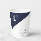 シンプル ネイビーブルー 海軍風 エレガント モノグラム ウェディング 紙コップ (正面)