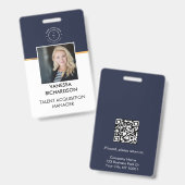 シンプル ネイビーブルー 白 従業員 写真 ID カード 会社 バッジ (正面＆裏面)