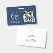 シンプル ネイビーブルー QR コード 従業員 ID バッジ (正面＆裏面)