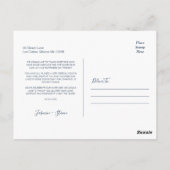 シンプル ネイビー カリグラフィー スクリプト 結婚式 お礼 ポストカード (裏面)