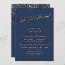 シンプル ネイビー＆ゴールド We Got Married スクリプト コンフェッティ