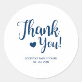 シンプル ネイビー サンキュー ベイビーシャワー ラウンドシール (正面)