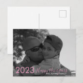 シンプル ハッピー ニューイヤー 2023 ピンク スクリプト 写真 ポストカード (正面/裏面)