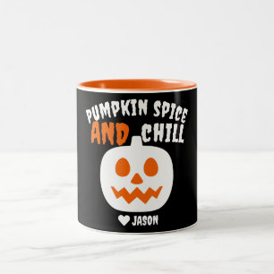 シンプル ハッピー ハロウィン 怖い オレンジ色の かぼちゃ ツートーンマグカップ