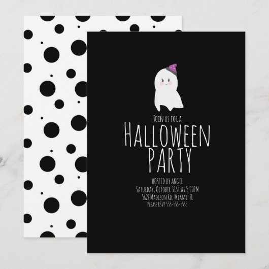 シンプル ハロウィン かわいい お化け 誕生日パーティー イベント 招待状 (正面/裏面)